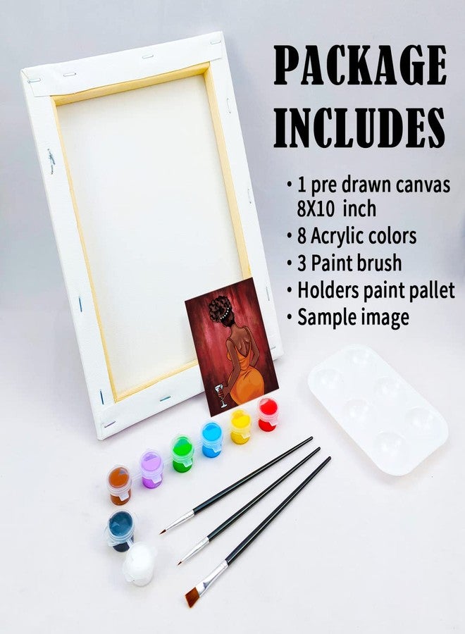 VOCHIC Pre Drawn Canvas Painting Kit for Adults Paint and Sip Party Supplies 8x10 Canvas to Paint 8 Acrylic Colors,3 Brush,1 Pallet Chic Girl Art Set - Image 5