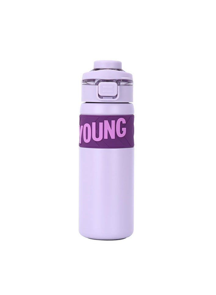 Mobcos 304 Stainless Steel Double Wall Vacuum Insulated Cup with Bounce Lid Straw 650ml Hiking Sports Water Bottle (Purple) - Image 1