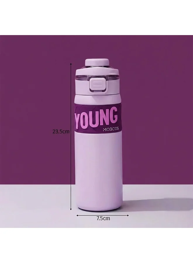 Mobcos 304 Stainless Steel Double Wall Vacuum Insulated Cup with Bounce Lid Straw 650ml Hiking Sports Water Bottle (Purple)