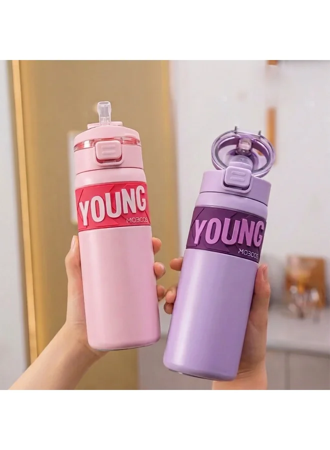 Mobcos purple 304 Stainless Steel Double Wall Vacuum Insulated Cup with Bounce Lid Straw 650ml Hiking Sports Water Bottle (Purple)  | Best Price UAE