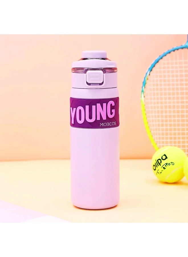 Mobcos purple 304 Stainless Steel Double Wall Vacuum Insulated Cup with Bounce Lid Straw 650ml Hiking Sports Water Bottle (Purple)  | Best Price UAE