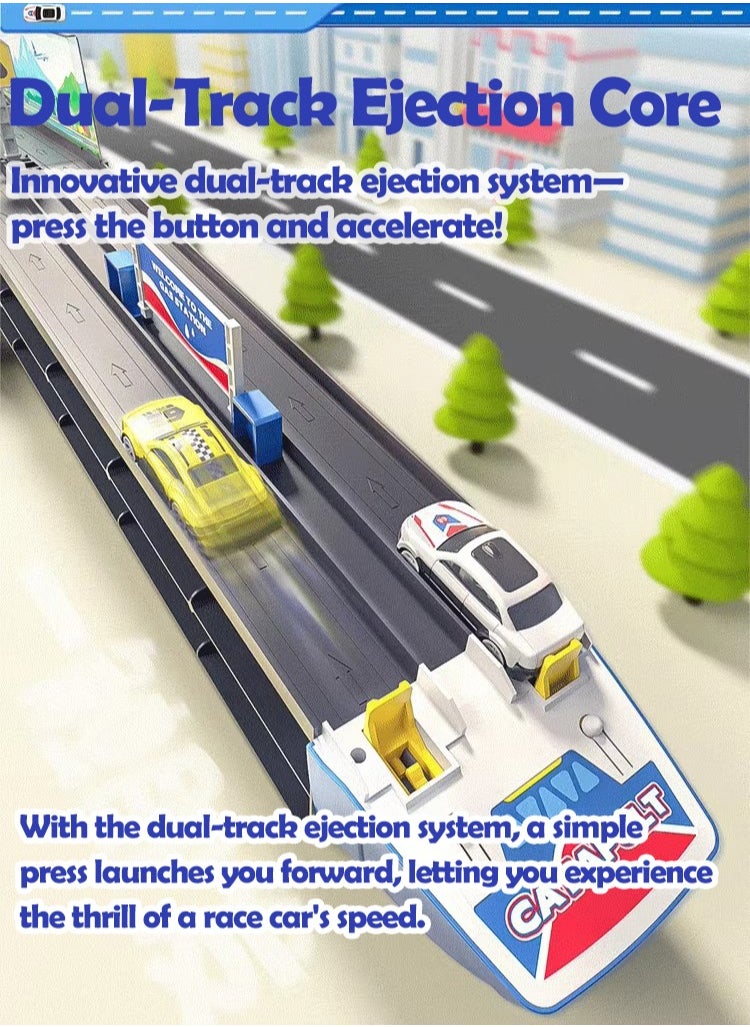 XiuWoo Carrier Truck Dual Race Track Toddlers Toys Foldable 3 Layer Car Race Track Playset Toy Truck Transport Car Carrier & 10 Alloy Cars Truck Car Kids Toys Gifts for Age 3 4 5 6+ Years Old Boys Girls  - Image 3