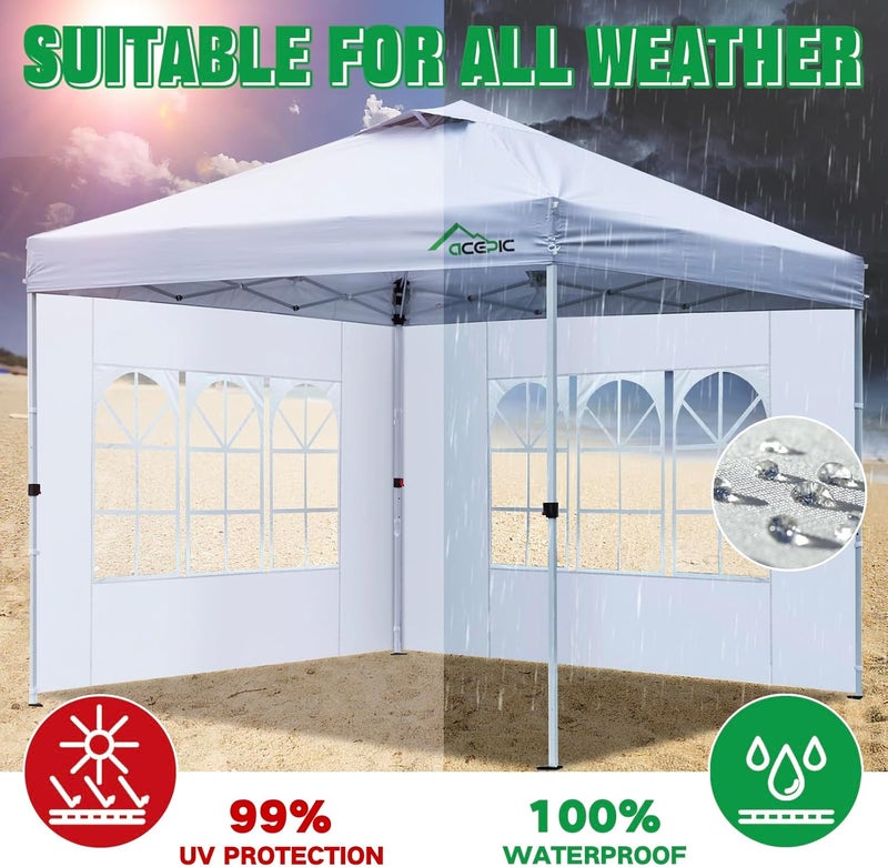 Acepic Gazebo Side Panels with Window and Velcro Fastening for Gazebo 3 x 3 m, Wind Protection and Privacy Screen for Party Tent, Waterproof, Pack of 2 - Image 5