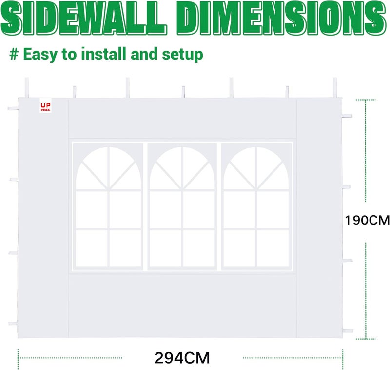 Acepic Gazebo Side Panels with Window and Velcro Fastening for Gazebo 3 x 3 m, Wind Protection and Privacy Screen for Party Tent, Waterproof, Pack of 2 - Image 2