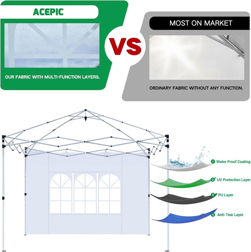 Acepic Gazebo Side Panels with Window and Velcro Fastening for Gazebo 3 x 3 m, Wind Protection and Privacy Screen for Party Tent, Waterproof, Pack of 2 - Image 4