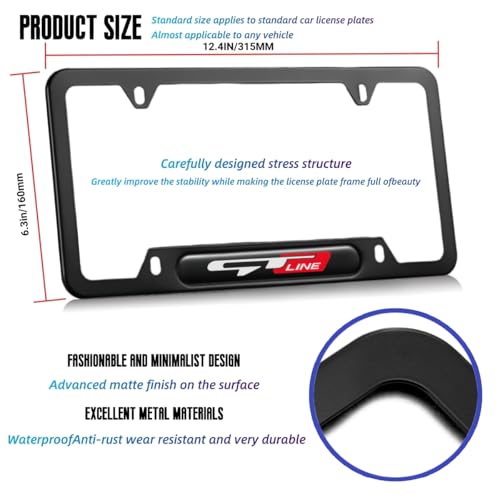 JULOPO 2 Pcs Black License Plate Frames License Plate Covers Compatible Picanto Proceed Rio K5 Sportage Stinger Soul GT Line Metal Aluminum Material Screw caps Cover Set - Image 3