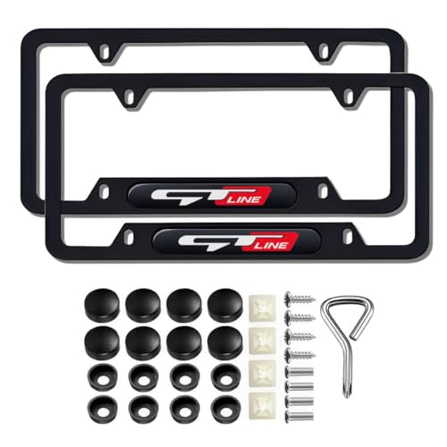 JULOPO 2 Pcs Black License Plate Frames License Plate Covers Compatible Picanto Proceed Rio K5 Sportage Stinger Soul GT Line Metal Aluminum Material Screw caps Cover Set - Image 1