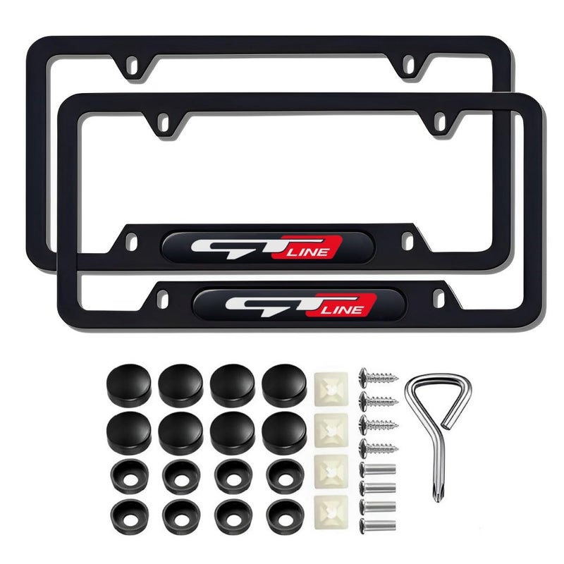 JULOPO 2 Pcs Black License Plate Frames License Plate Covers Compatible Picanto Proceed Rio K5 Sportage Stinger Soul GT Line Metal Aluminum Material Screw caps Cover Set - Image 2