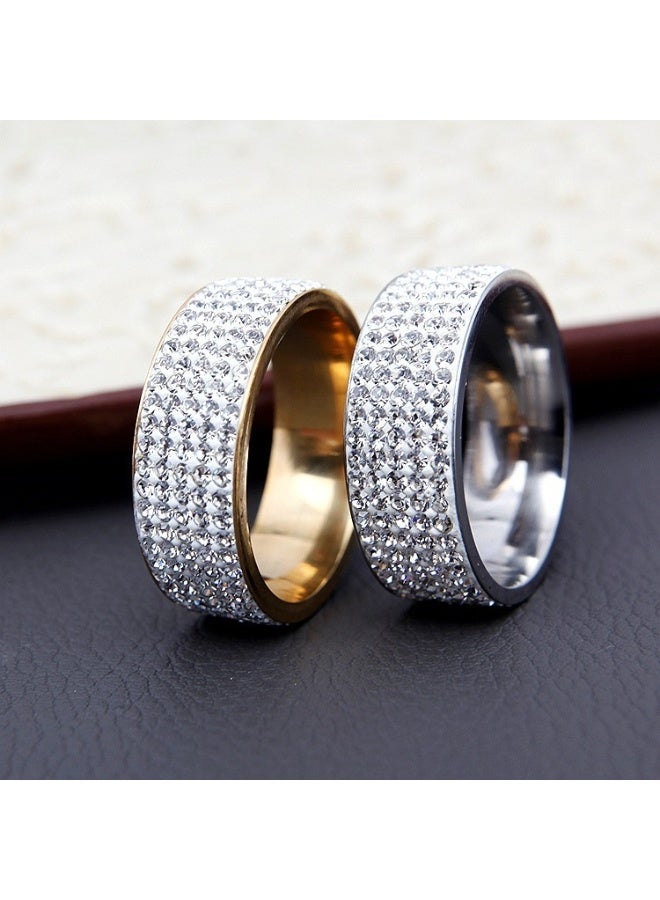 روماد 8mm تيتانيوم فولاذ خمسة صف خاتم الماس خاتم الأزياء مع aaa الماس واضح اليدوية المقاومة للخدش منخفضة الحساسية حفل الزفاف المجوهرات اليومية - Image 4