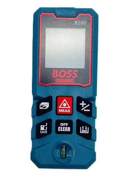 Boss Lifestyle 100M Laser Distance Measure Meter with 1 Bubble Level, Min/In/Ft Unit Switching, LCD Backlit Display, Pythagorean Mode, Area and Volume