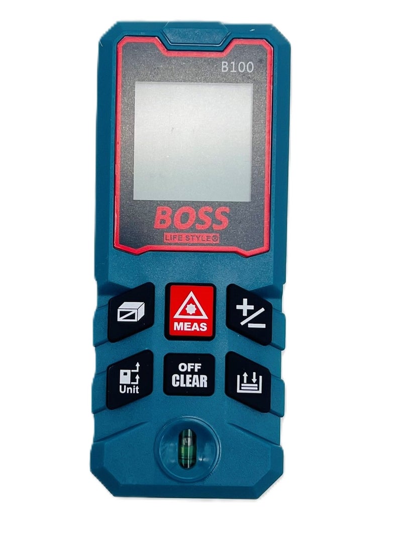 Boss Lifestyle 100M Laser Distance Measure Meter with 1 Bubble Level, Min/In/Ft Unit Switching, LCD Backlit Display, Pythagorean Mode, Area and Volume