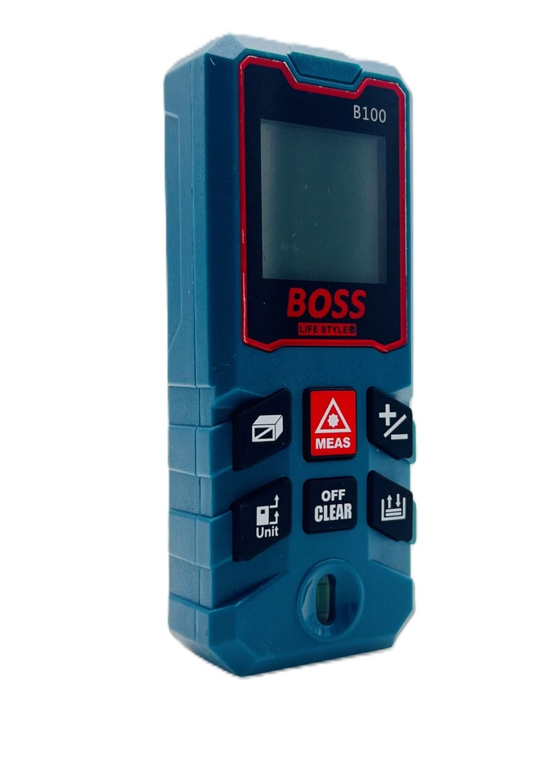 Boss Lifestyle 100M Laser Distance Measure Meter with 1 Bubble Level, Min/In/Ft Unit Switching, LCD Backlit Display, Pythagorean Mode, Area and Volume