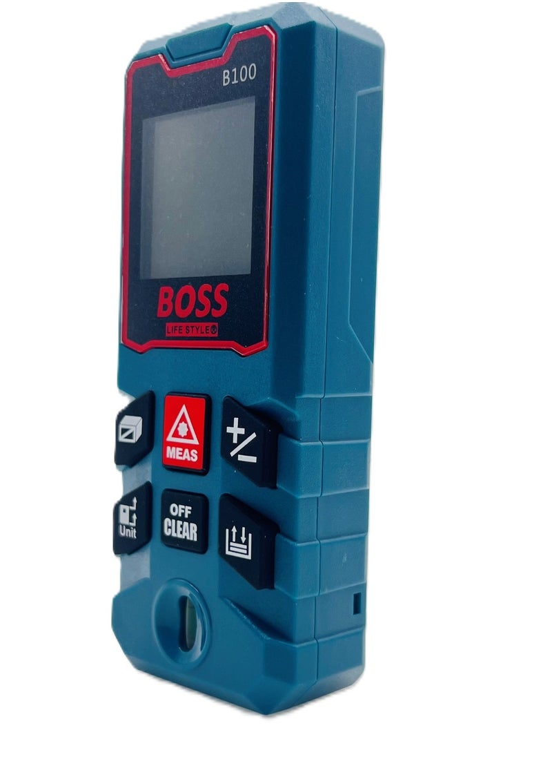 Boss Lifestyle 100M Laser Distance Measure Meter with 1 Bubble Level, Min/In/Ft Unit Switching, LCD Backlit Display, Pythagorean Mode, Area and Volume