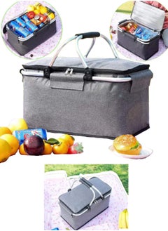 HANAMICHI Insulated Picnic Basket Foldable Ice Bag Ice Basket Outdoor Insulated Refrigerated Portable Storage Basket Foldable Design (Gray)  - Image 1