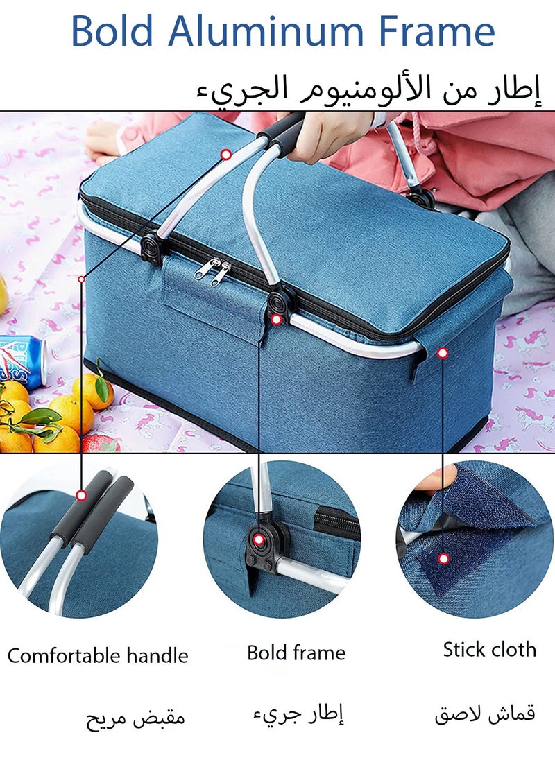HANAMICHI Insulated Picnic Basket Foldable Ice Bag Ice Basket Outdoor Insulated Refrigerated Portable Storage Basket Foldable Design (Gray)  - Image 3