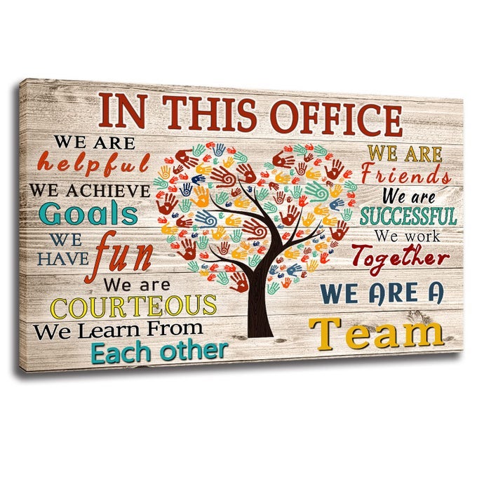 IN THIS OFFICE WE ARE A TEAM INSPIRATIONAL WALL ART POSITIVE MODERN DECOR POSTER CANVAS PRINT 24X16 INCH FRAME READY TO HANG FRAMED 2416 INCH