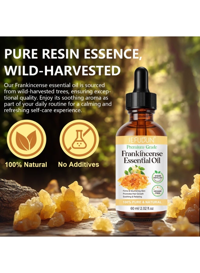 Sefudun 60ml Frankincense Essential Oil Premium 100% Pure and Natural Frankincense Oil for Hair Growth Deeply Nourishing Moisturizing Soothing Relaxing for Skin Hair Care and Aromatherapy - Image 3