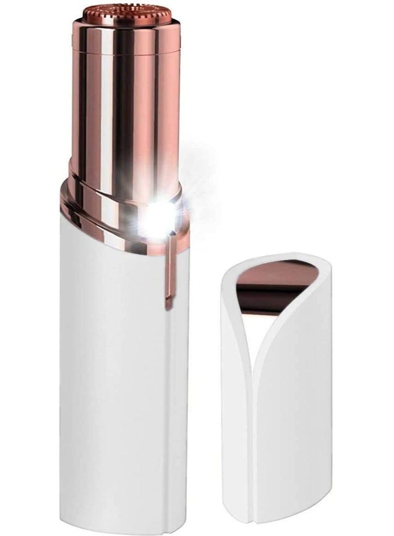 ELTRAZONE Women Painless Facial Hair and Eyebrow Trimmer, Hair Shaver and Remover, Lipstick Style with built-in LED light, Waterproof in 18K gold plated design, Battery Mode-White - Image 1
