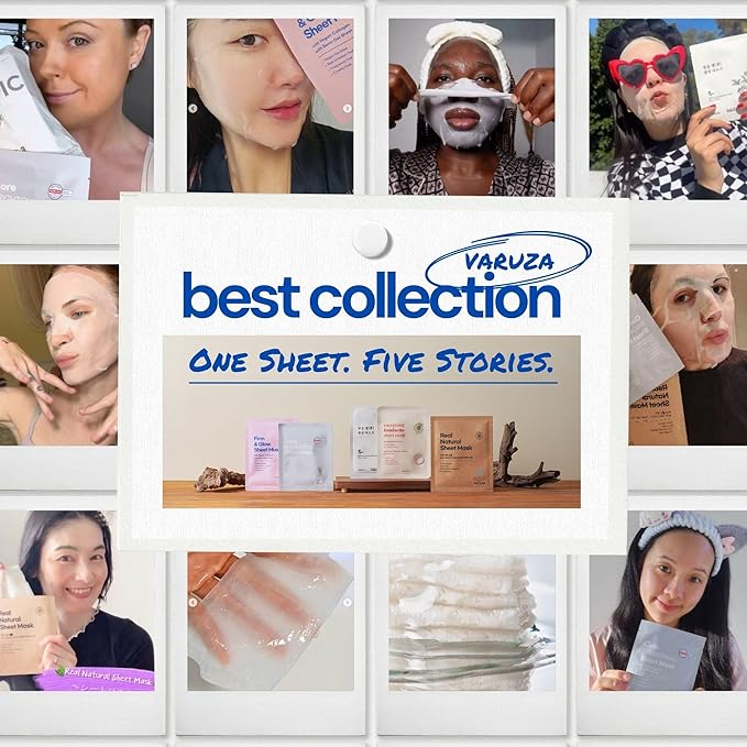 VARUZA Best Collection Premium Vegan Korean Sheet Mask Set 12 Sheets Firming Hydration Glow Clean Beauty EWG Vegan Certified Sheet Mask Multipack - Image 2