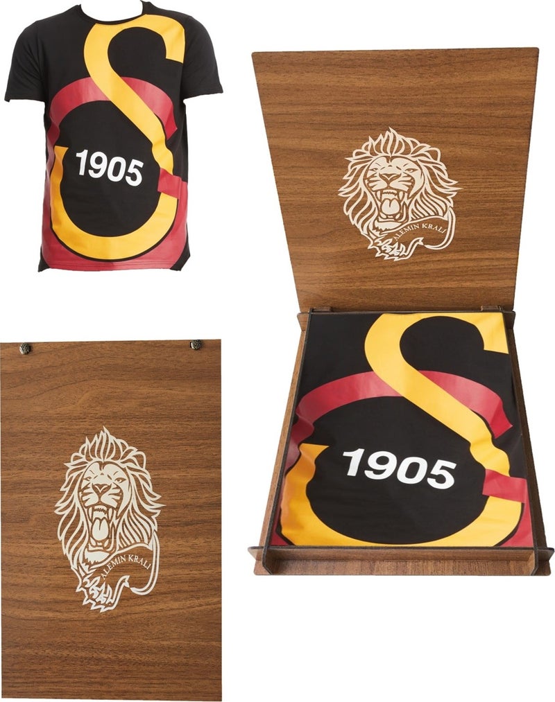 Galatasaray Licensed Black Large Logo T-Shirt Gift Lion Wooden Box - Image 1