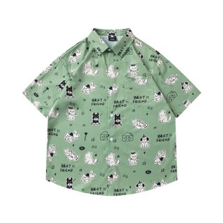 Guangzhou Cartoon Animal Flower Shirt Men And Women Trend Design Sense Loose Casual Short Sleeve Shirt