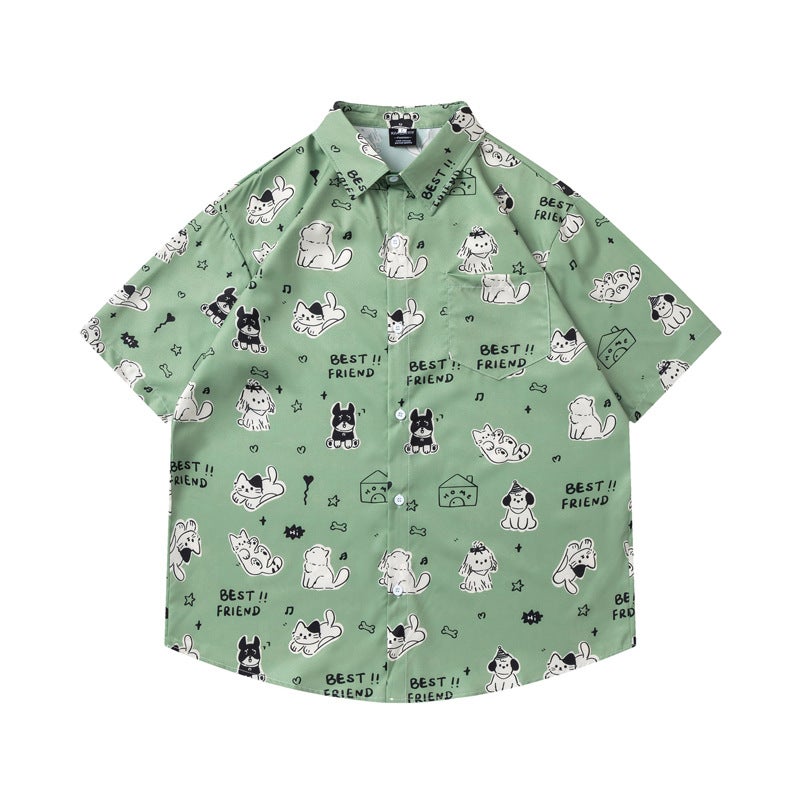 Guangzhou Cartoon Animal Flower Shirt Men And Women Trend Design Sense Loose Casual Short Sleeve Shirt - Image 1