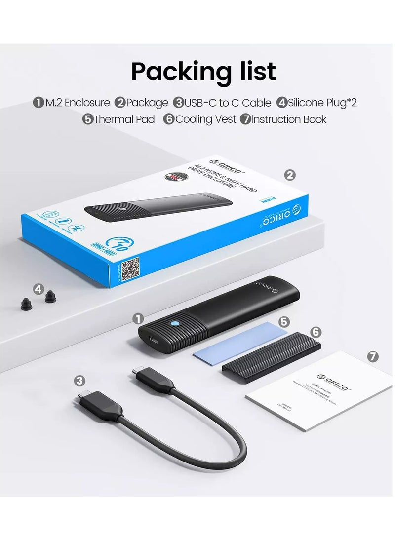 Orico Aluminum M.2 NVMe SSD Enclosure , Tool-Free 10Gbps USB C Adapter, USB 3.2 M.2 NVMe Reader, External SSD Case Thunderbolt 3 Compatible, Supports 4TB 2230/2242/2260/2280 PCIe M-Key SSDs-PWM2-BK  - Image 4