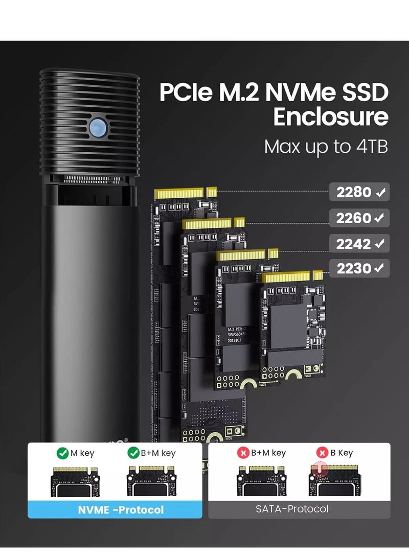 Aluminum M.2 NVMe SSD Enclosure , Tool-Free 10Gbps USB C Adapter, USB 3.2 M.2 NVMe Reader, External SSD Case Thunderbolt 3 Compatible, Supports 4TB 2230/2242/2260/2280 PCIe M-Key SSDs-PWM2-BK - pzsku/Z7D60D7EA679462FB5E6AZ/45/_/1723760694/c9b5fdde-c24d-478a-b2c9-1d4d79b9b87b