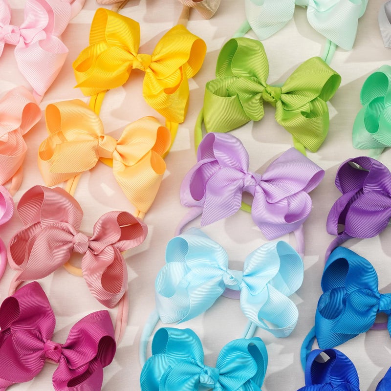 CÉLLOT 40 Colors Baby Bow Headbands 3.5" Hair Bows Super Soft Nylon Headbands for Baby Girls Infants preemie and Newborn Kids Hair Accessories - Image 3