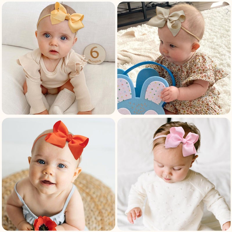 CÉLLOT 40 Colors Baby Bow Headbands 3.5" Hair Bows Super Soft Nylon Headbands for Baby Girls Infants preemie and Newborn Kids Hair Accessories - Image 4