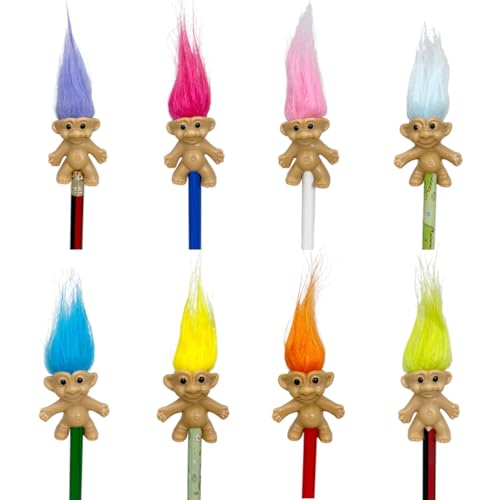 Yintlilocn 8pcs Mini Troll Pencil Toppers with Hair Vintage Lucky Troll Dolls Pencil Topperpencils not included - Image 1