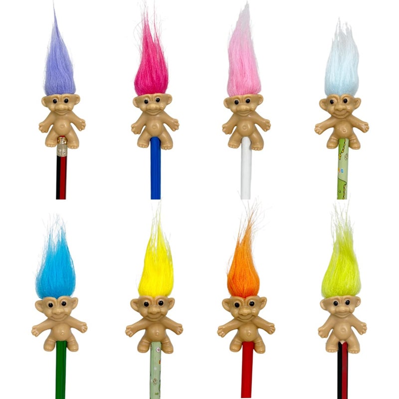 Yintlilocn 8pcs Mini Troll Pencil Toppers with Hair Vintage Lucky Troll Dolls Pencil Topperpencils not included - Image 2
