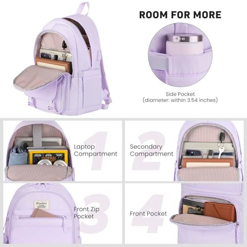 WINDARS School Backpack for Teen Girls, Cute College Backpacks for Women Students Aesthetic Bookbag Large 15.6 Inch Laptop Bag Middle School Travel Back Pack (Purple) - Image 2