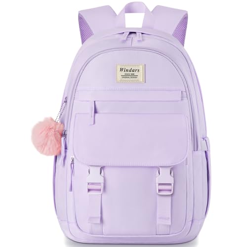 WINDARS School Backpack for Teen Girls, Cute College Backpacks for Women Students Aesthetic Bookbag Large 15.6 Inch Laptop Bag Middle School Travel Back Pack (Purple) - Image 1