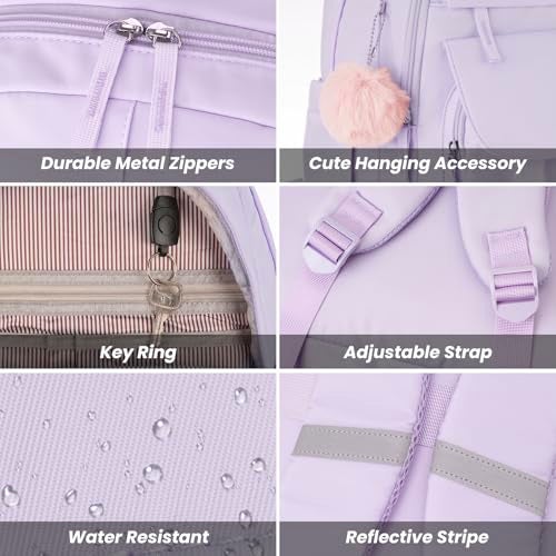 WINDARS School Backpack for Teen Girls, Cute College Backpacks for Women Students Aesthetic Bookbag Large 15.6 Inch Laptop Bag Middle School Travel Back Pack (Purple) - Image 4