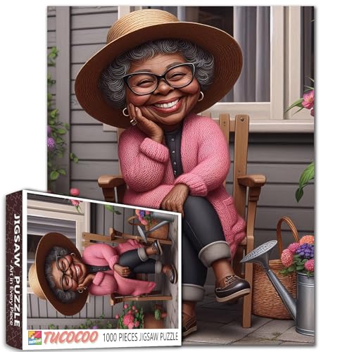 Tucocoo African Grandma Jigsaw Puzzles 1000 Pieces for AdultsOld Ladies Puzzle Art Jigsaw Puzzles as Gardening Wall Decor Family Game Activity Game Night - Image 1