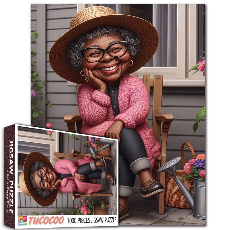Tucocoo African Grandma Jigsaw Puzzles 1000 Pieces for AdultsOld Ladies Puzzle Art Jigsaw Puzzles as Gardening Wall Decor Family Game Activity Game Night - Image 3