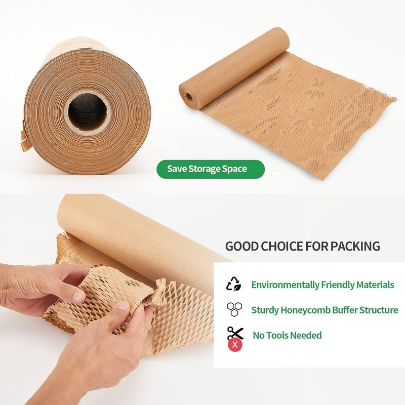Qtheaes Honeycomb Packing Paper, 15"x300' Eco Friendly Packing Paper for Moving Recyclable Shipping Supplies Bubble Paper Wrapping Protective Roll, With 24 Fragile Sticker Labels - Image 4