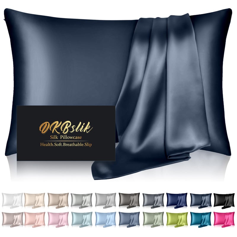 Mulberry Silk Pillow Cases King Size Silk Pillowcase for Hair and Skin Both Sides Natural Silk Satin Pillowcase for Sleeping Women with Zipper Gifts for Women Men Mood Indigo