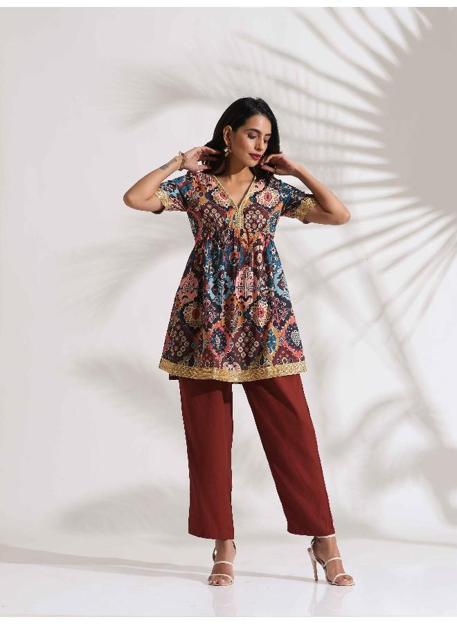 trueBrowns Brown Print Flared Co-ord Set - Image 2