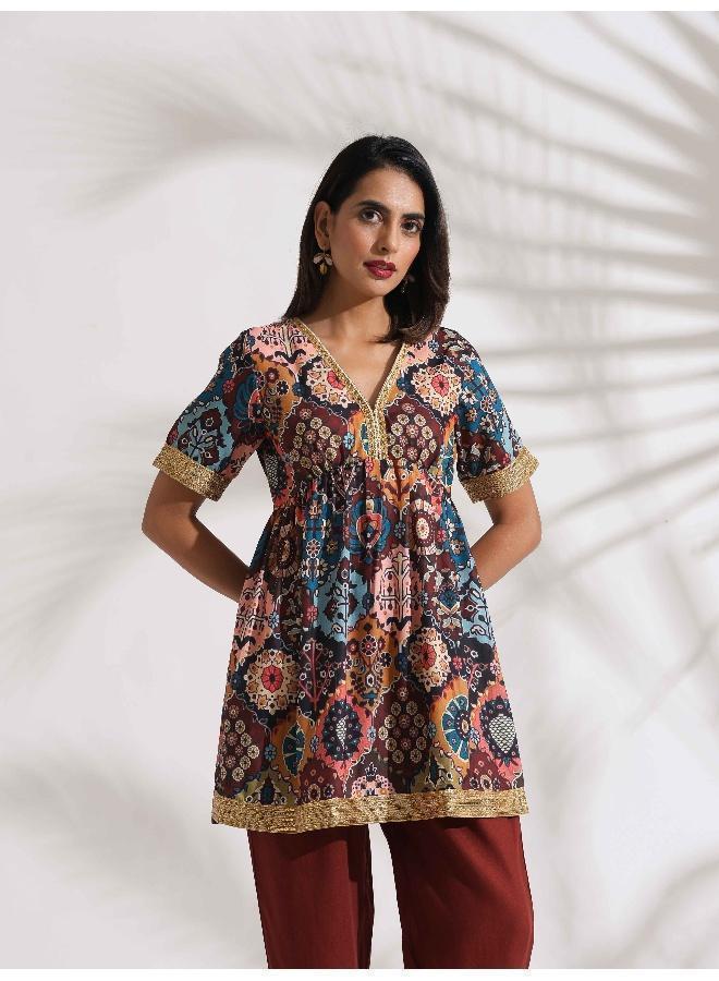 trueBrowns Brown Print Flared Co-ord Set - Image 5
