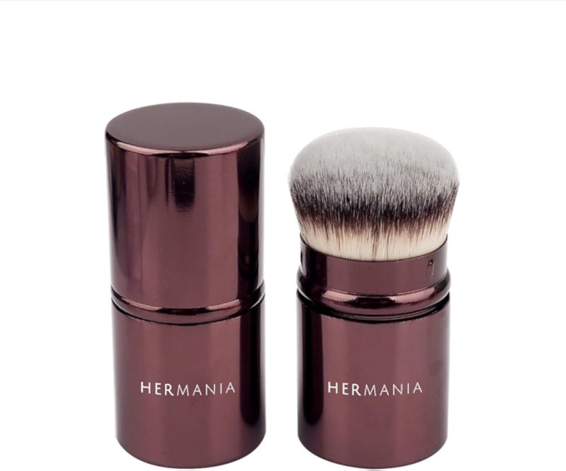 Hermania Mini Makeup Brush, Retractable with Cover, Synthetic Bristles, for Blending Foundation, Blusher & Bronzer, Deep Bronze