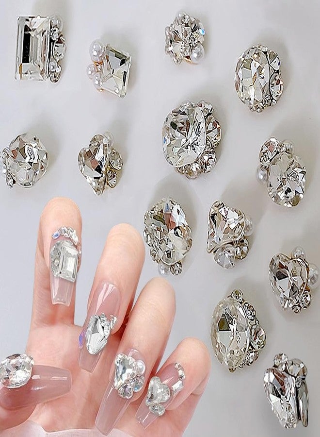 Dornail 8 PCS 3D Pearls Nail Rhinestones Nail Charms,Luxury Shiny Heart Pearl Gems Nail Charm Clear White Hearts Snowflakes Nail Crystals Diamonds Stones Nails Charms for Women Nail Art Supplies Nail Designs - Image 1