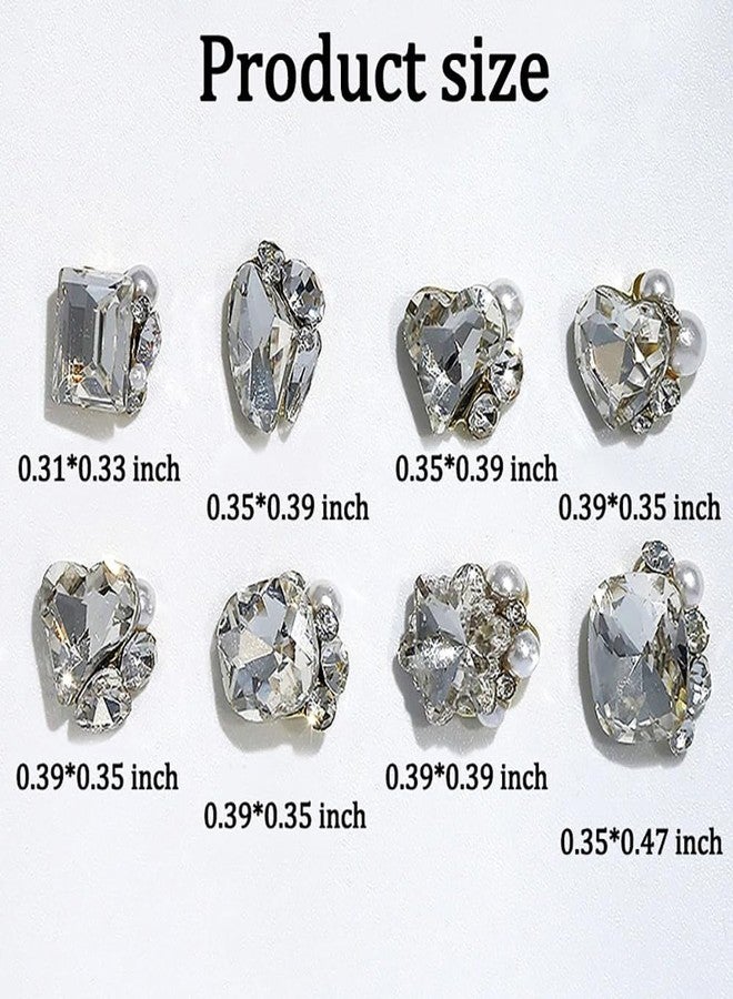 Dornail 8 PCS 3D Pearls Nail Rhinestones Nail Charms,Luxury Shiny Heart Pearl Gems Nail Charm Clear White Hearts Snowflakes Nail Crystals Diamonds Stones Nails Charms for Women Nail Art Supplies Nail Designs - Image 2
