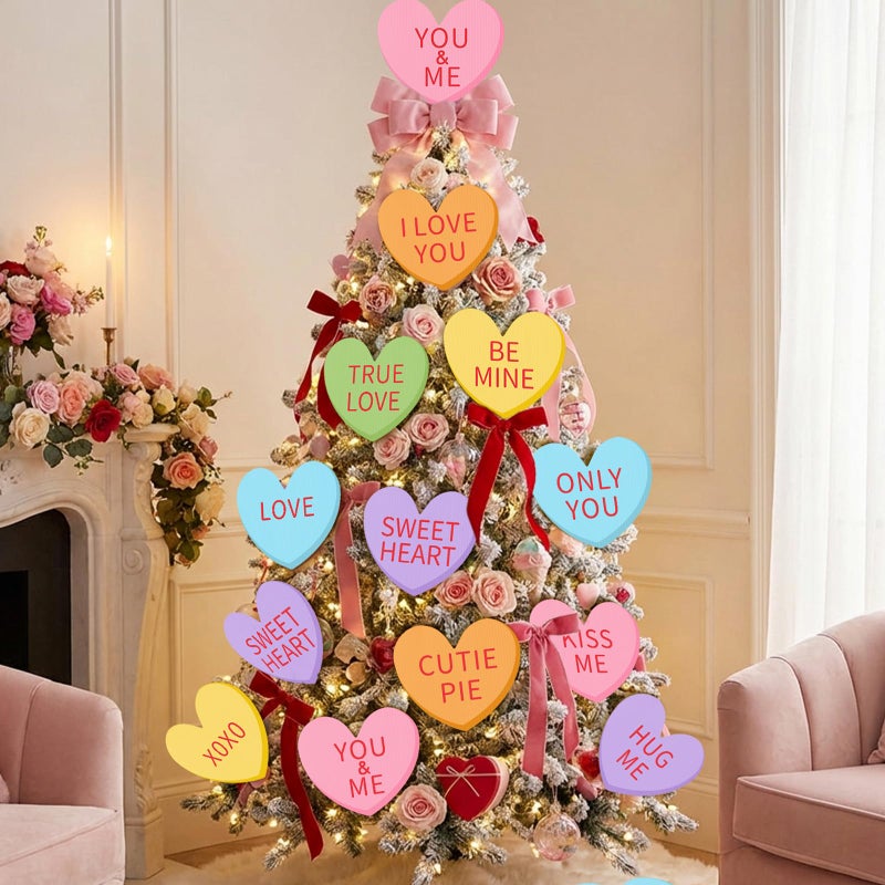 Vercraft 24 Pcs 7.87 Inch Valentine's Day Decorations Tree Ornaments Large Candy Heart Tree Picks Decorations Cute Sweet Conversation Hearts Pick Ornaments for Vase Filler Wreath Fireplaces Wedding - Image 2