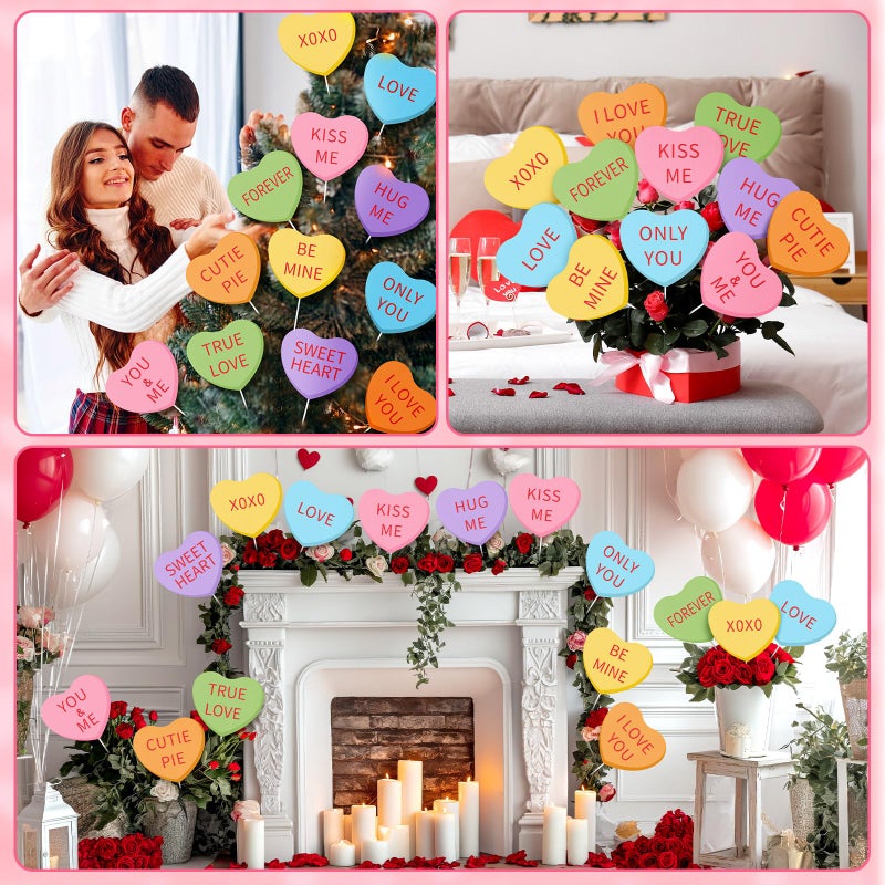 Vercraft 24 Pcs 7.87 Inch Valentine's Day Decorations Tree Ornaments Large Candy Heart Tree Picks Decorations Cute Sweet Conversation Hearts Pick Ornaments for Vase Filler Wreath Fireplaces Wedding - Image 3