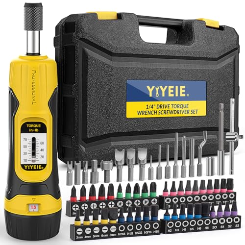 YIYEIE مجموعة مفاتيح عزم الدوران YIYEIE 60 قطعة، 10-70 IN.LB، مفك عزم الدوران الكهربائي مع رؤوس S2، 1/4 بوصة، قابل للتعديل 0.5 إن-باوند، مجموعة أدوات مفاتيح عزم صغيرة للدراجات، التركيب - Image 1