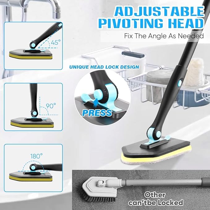 IGNOTI 3 in 1 Tub & Tile Scrubber with Long Handle 51'' - Scrub Cleaning Brush Stiff Bristles Brush Grout Brush for Kitchen Toilet Wall Bathtub Shower Bathroom Sink Window Baseboard (Black) - Image 4
