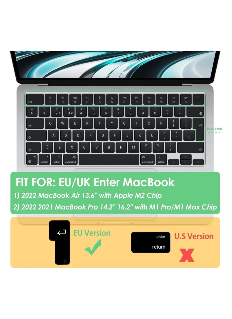 AMM - EU/UK Layout Silicone Keyboard Cover Skin for M2 MacBook Air 13.6 inch 2022 A2681 & MacBook Pro 14 inch 2022 2021 A2442 M1 & MacBook Pro 16 inch 2022 2021 A2485 M1, (English) - Image 1