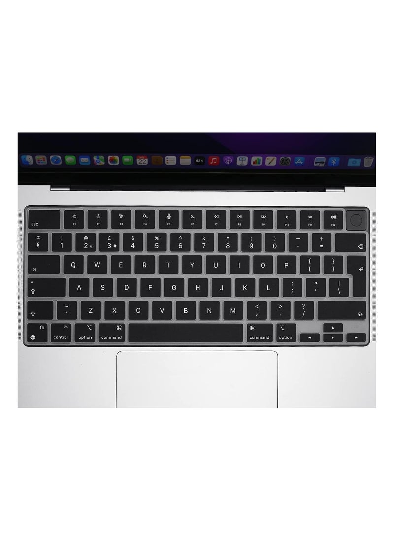 AMM - EU/UK Layout Silicone Keyboard Cover Skin for M2 MacBook Air 13.6 inch 2022 A2681 & MacBook Pro 14 inch 2022 2021 A2442 M1 & MacBook Pro 16 inch 2022 2021 A2485 M1, (English) - Image 1